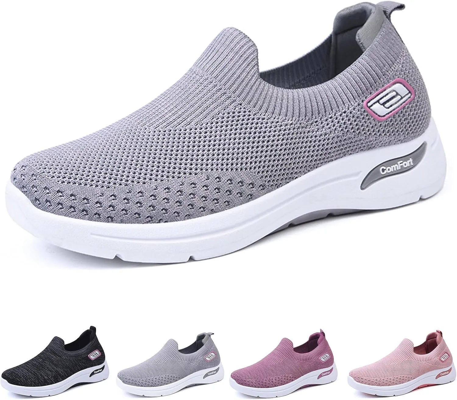 Womens Tennis Shoes Soft Knitted Fabric Mesh Casual Non Slip Sneakers Breathable Lightweight with Arch Support Slip On Walking Shoes Comfort Wear Orthowear Shoe