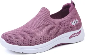 Womens Tennis Shoes Soft Knitted Fabric Mesh Casual Non Slip Sneakers Breathable Lightweight with Arch Support Slip On Walking Shoes Comfort Wear Orthowear Shoe