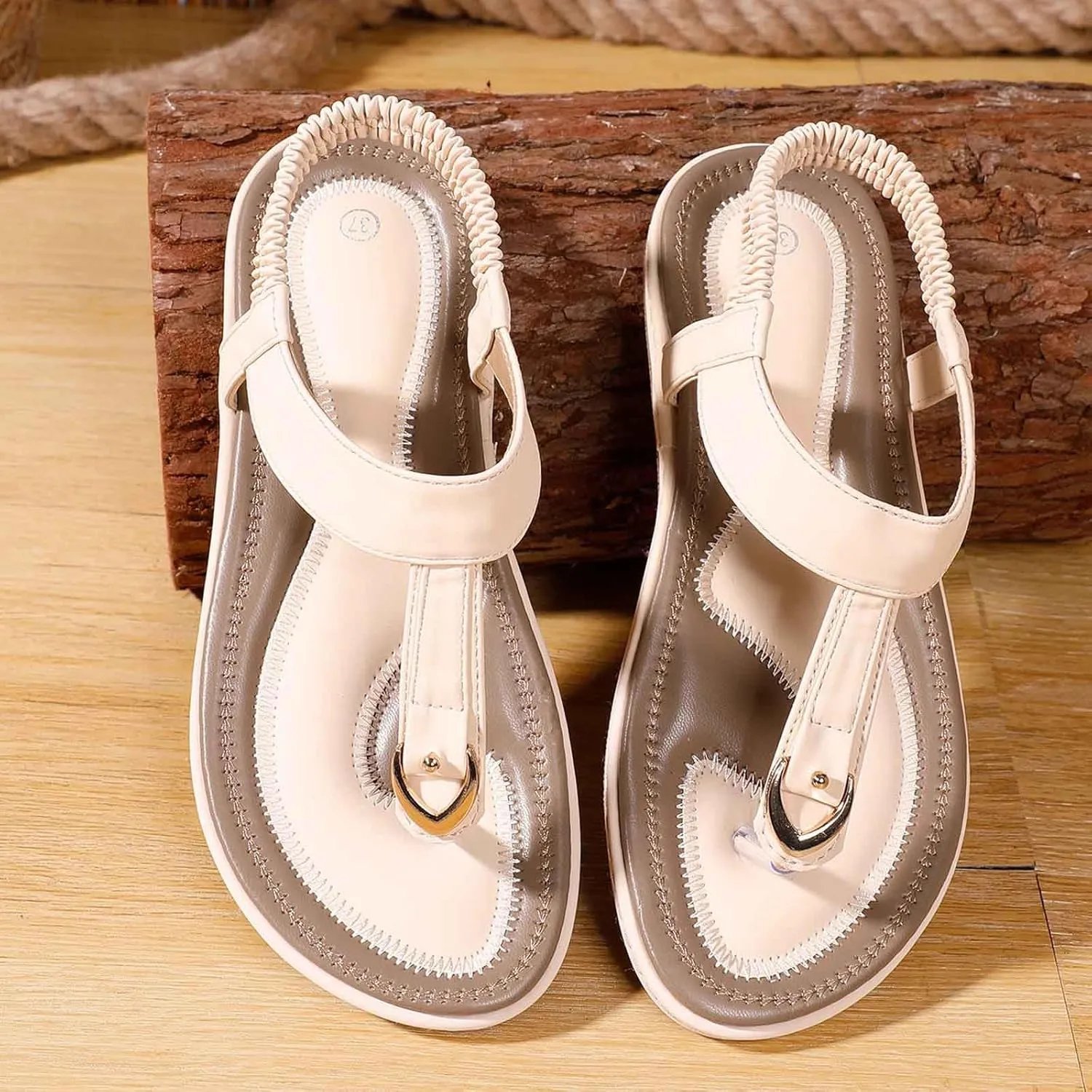 Women's Thong Flip Flops - Floral Slingbacks with Soft Wide Strap & Ornamental Cutouts Wedges Sandals for Women Size 4