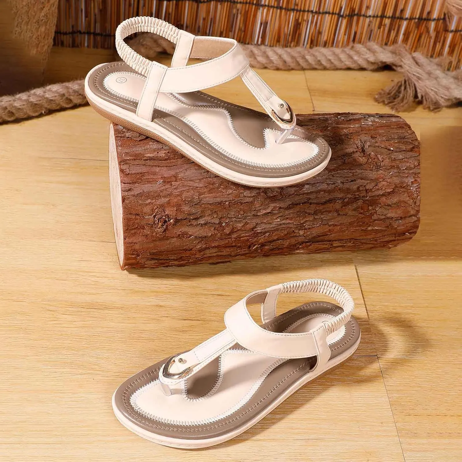 Women's Thong Flip Flops - Floral Slingbacks with Soft Wide Strap & Ornamental Cutouts Wedges Sandals for Women Size 4