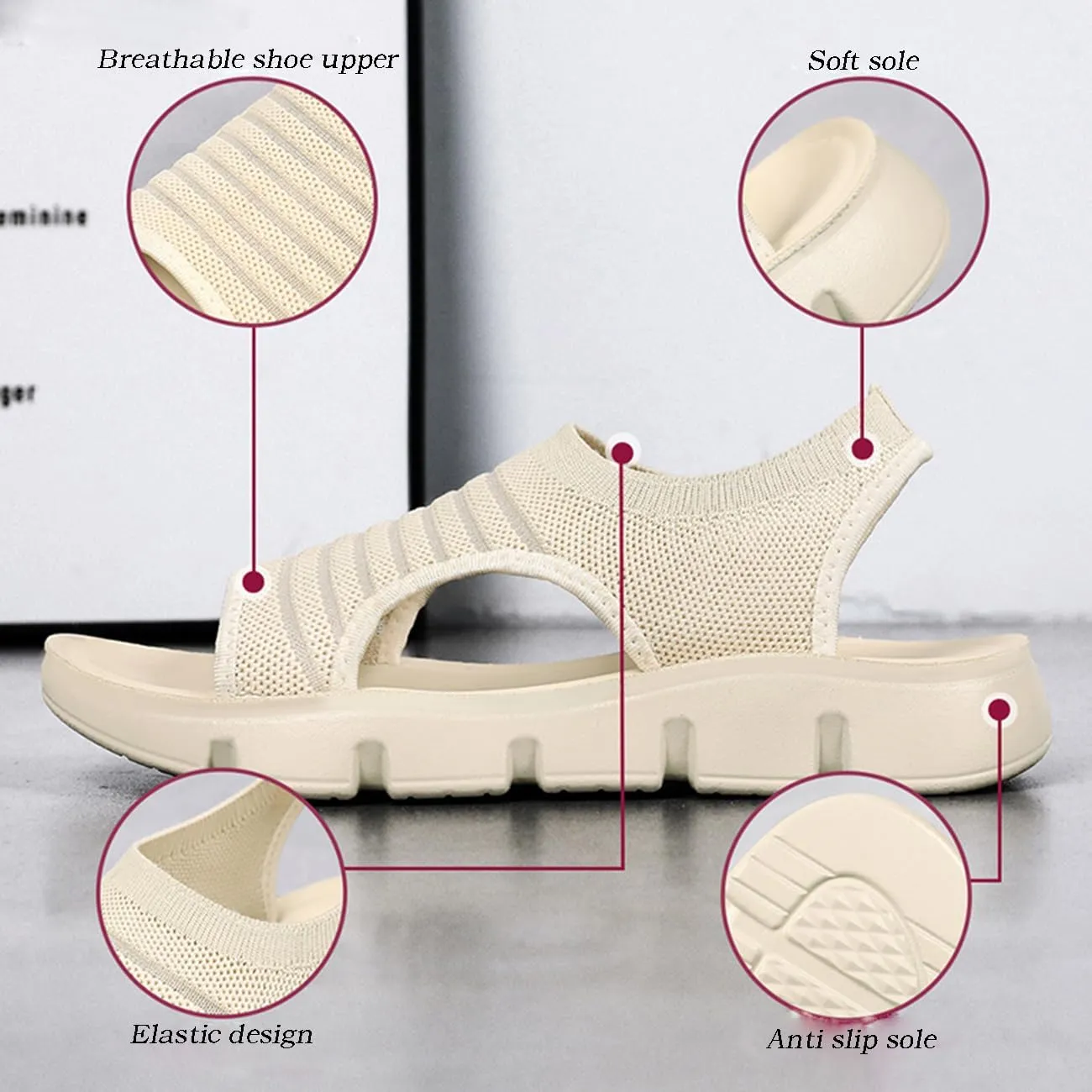 Women's Walking Sandals Comfortable Slip-On Mesh Beach Sandals Lightweight Open-Toe Summer Shoes