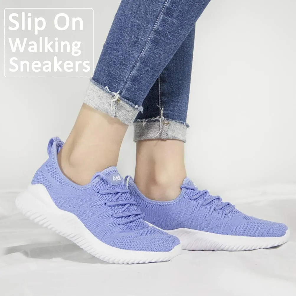 Womens Walking Tennis Shoes - Slip On Memory Foam Lightweight Casual Sneakers for Gym Travel Work