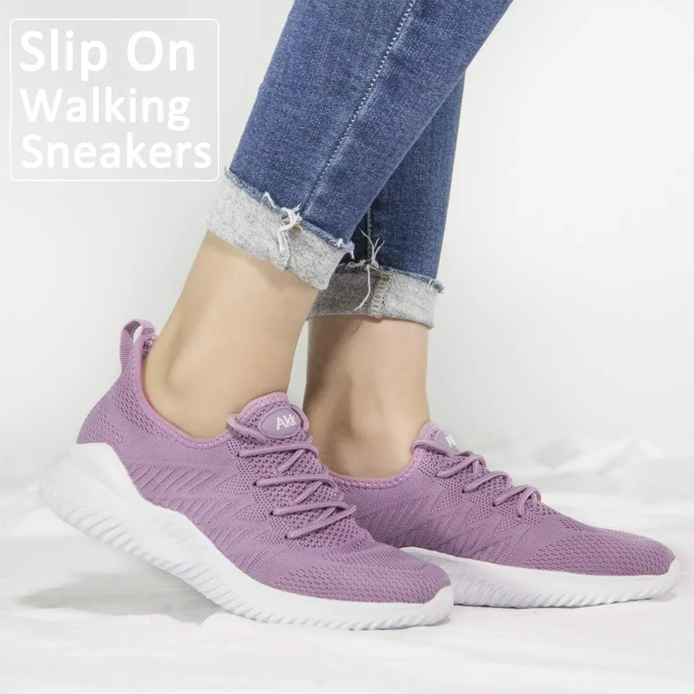 Womens Walking Tennis Shoes - Slip On Memory Foam Lightweight Casual Sneakers for Gym Travel Work