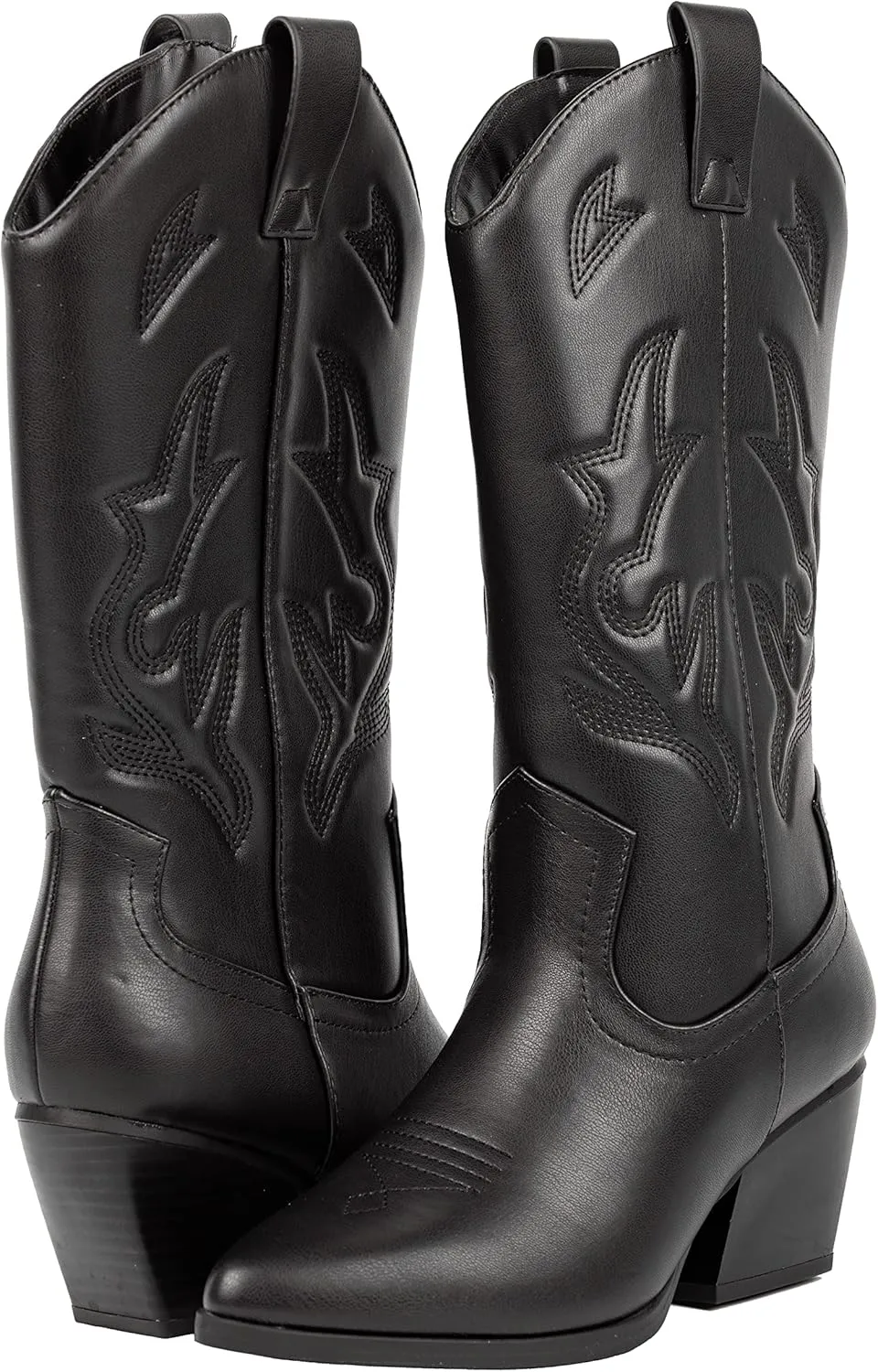 Women’s Western Cowboy Boots – Mid-Calf Pointed Toe Embroidered Cowgirl Boot with Chunky Heel – Classic Rodeo Style Julia