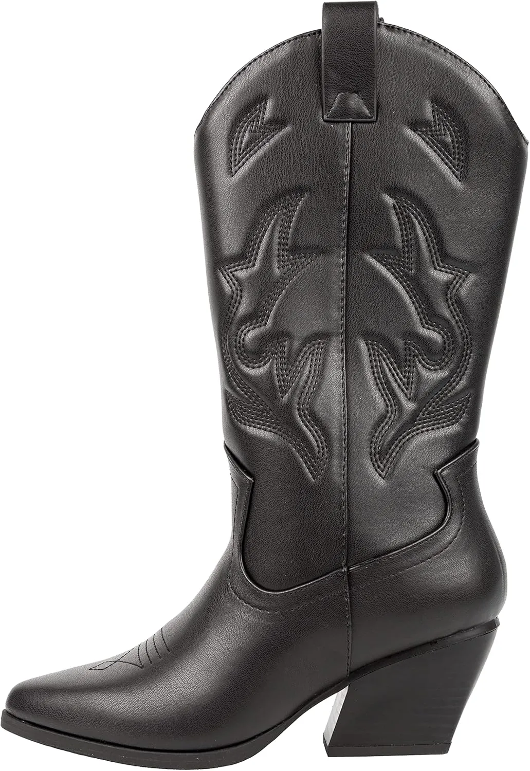 Women’s Western Cowboy Boots – Mid-Calf Pointed Toe Embroidered Cowgirl Boot with Chunky Heel – Classic Rodeo Style Julia