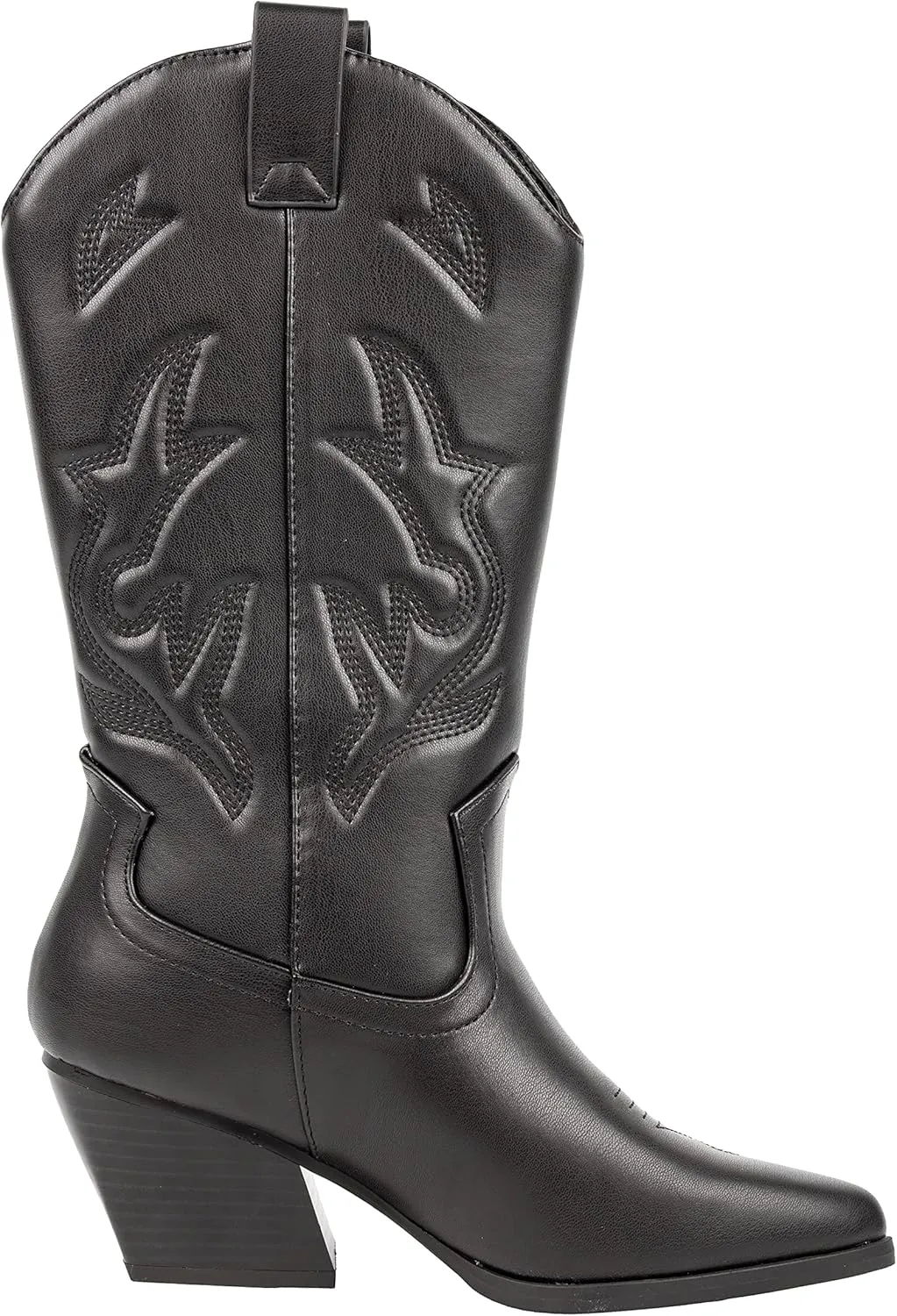 Women’s Western Cowboy Boots – Mid-Calf Pointed Toe Embroidered Cowgirl Boot with Chunky Heel – Classic Rodeo Style Julia