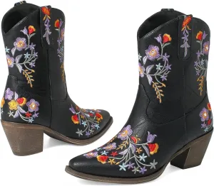 Women's Wide Calf Knee High Cowboy Boots in Black,Bold and Chic - Perfect for Any Occasion!