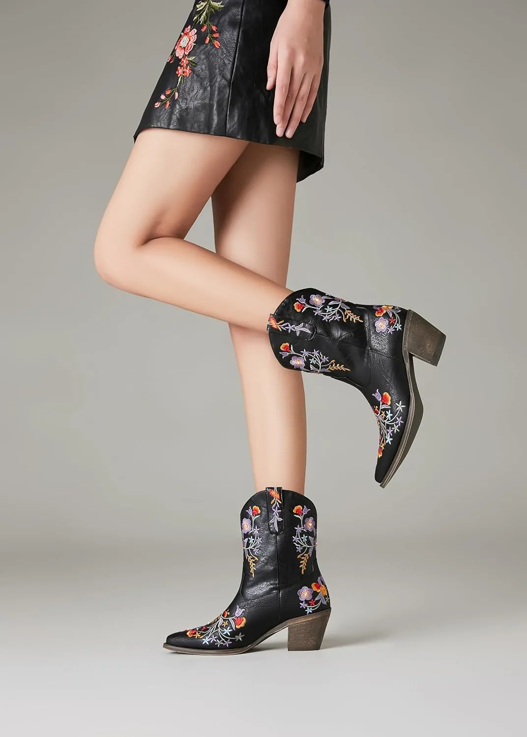 Women's Wide Calf Knee High Cowboy Boots in Black,Bold and Chic - Perfect for Any Occasion!