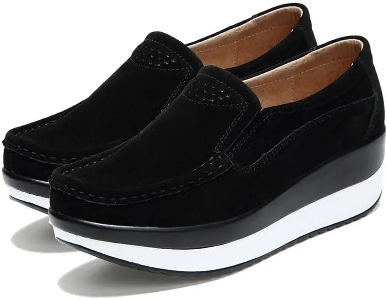 Women's Winter Fleece Warm Platform Loafers Slip-On Wedge Loafers Comfortable, Thick and Soft Platform Casual Walking Shoes Suede Loafers Snow Boot Ankle Boots
