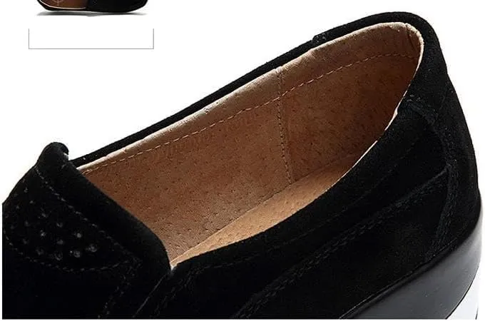 Women's Winter Fleece Warm Platform Loafers Slip-On Wedge Loafers Comfortable, Thick and Soft Platform Casual Walking Shoes Suede Loafers Snow Boot Ankle Boots