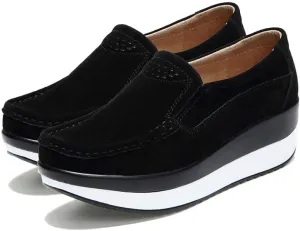 Women's Winter Fleece Warm Platform Loafers Slip-On Wedge Loafers Comfortable, Thick and Soft Platform Casual Walking Shoes Suede Loafers Snow Boot Ankle Boots