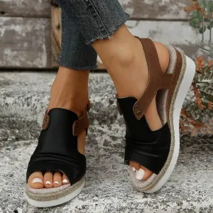 Womenyiaor Wedge Sandals for Women, Espadrilles for Women Open Toe Ankle Strap Wedge Heels Sandals Dressy Summer Platform Sandals Comfortable Slip on Sandals Orthopedic Sandals Casual (B-Black, 10)