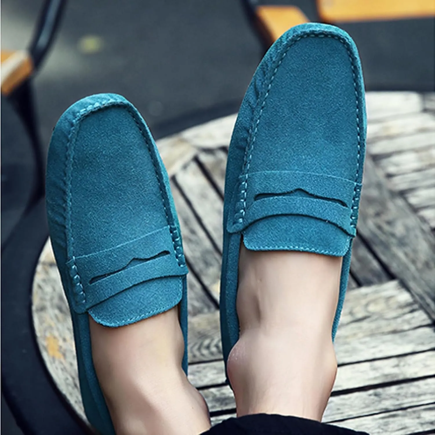 WUIWUIYU Men's Loafers Casual Slip On Shoes Soft Penny Loafers for Men Lightweight Suede Big Size Driving Boat Shoes Moccasins