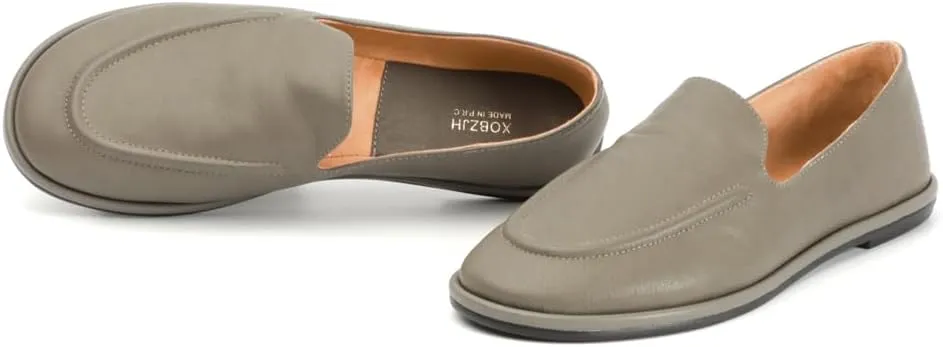 XOBZJH Leather Penny Loafers for Womens Dress Shoes 2024 with Casual Slip on Walk Moccasin Round Toe Designer Flat Comfortable Office Shoes