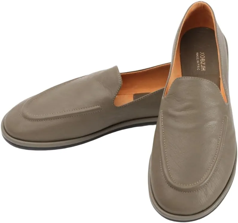 XOBZJH Leather Penny Loafers for Womens Dress Shoes 2024 with Casual Slip on Walk Moccasin Round Toe Designer Flat Comfortable Office Shoes