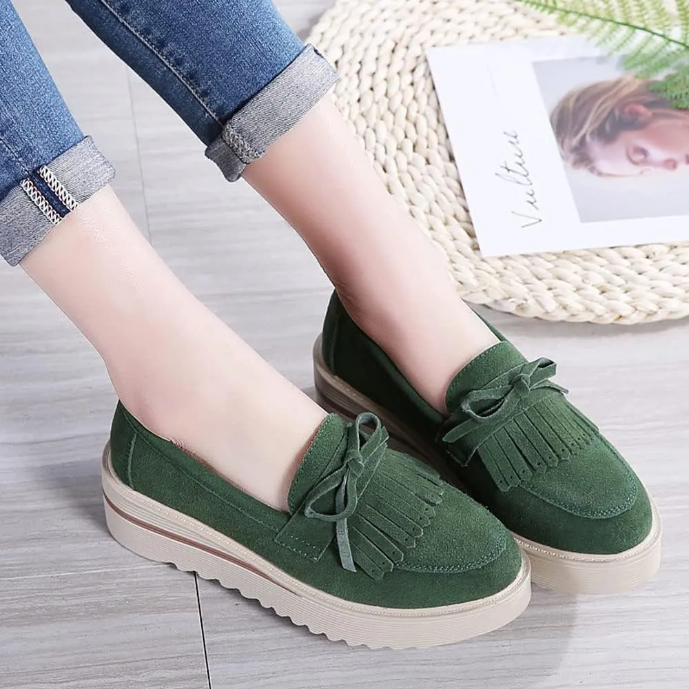 YING LAN Women Platform Slip On Loafers Comfort Suede Moccasins Wide Low Top Wedge Casual Shoes