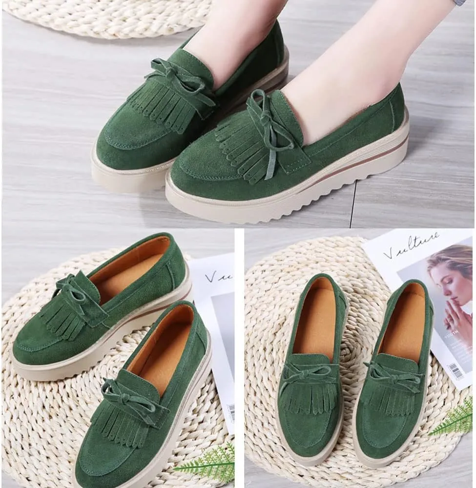 YING LAN Women Platform Slip On Loafers Comfort Suede Moccasins Wide Low Top Wedge Casual Shoes