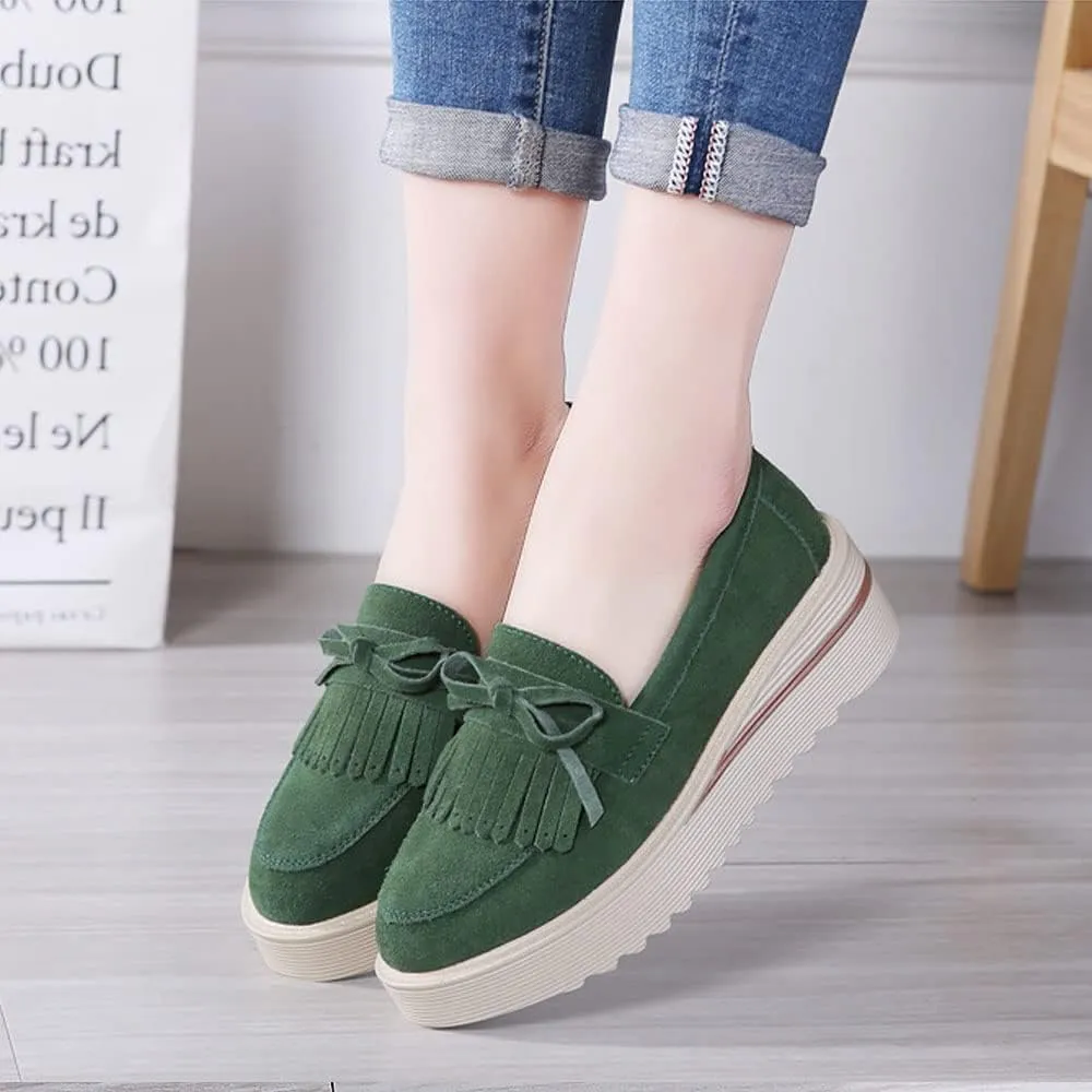 YING LAN Women Platform Slip On Loafers Comfort Suede Moccasins Wide Low Top Wedge Casual Shoes