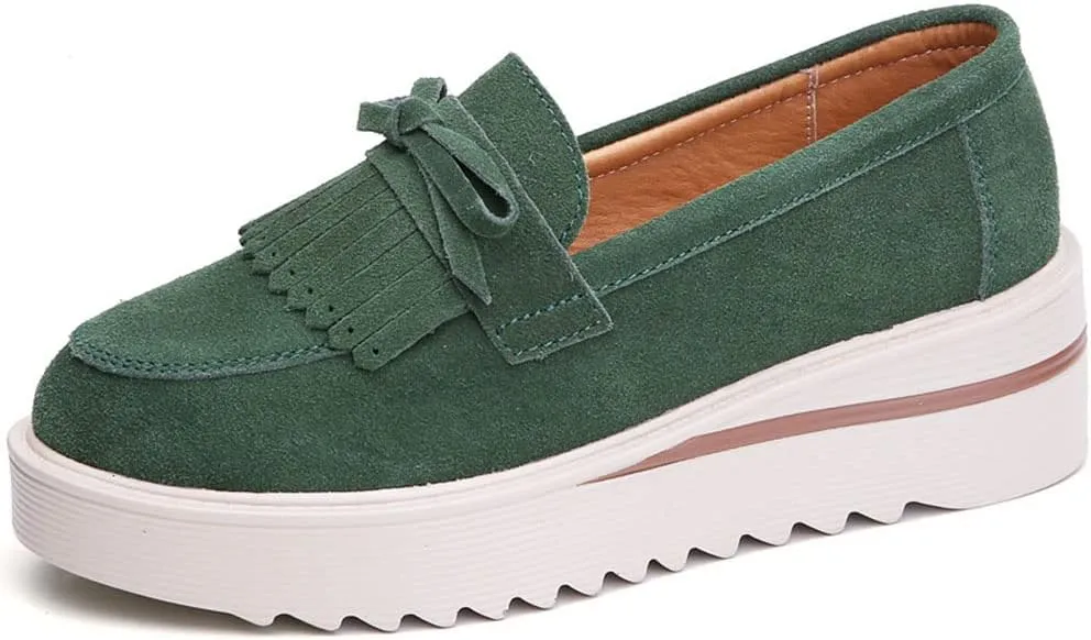 YING LAN Women Platform Slip On Loafers Comfort Suede Moccasins Wide Low Top Wedge Casual Shoes