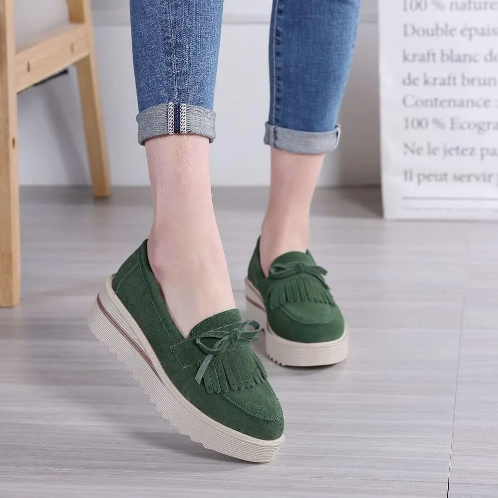 YING LAN Women Platform Slip On Loafers Comfort Suede Moccasins Wide Low Top Wedge Casual Shoes