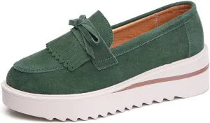 YING LAN Women Platform Slip On Loafers Comfort Suede Moccasins Wide Low Top Wedge Casual Shoes