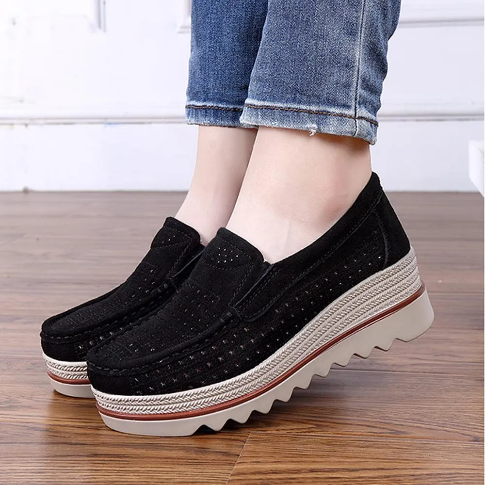 YING LAN Women Slip On Loafers Comfort Suede Moccasins Wide Low Top Shoes