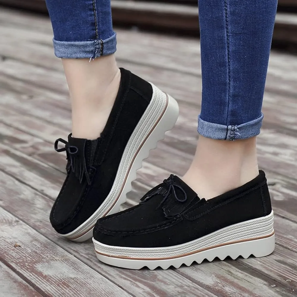 YING LAN Women Slip On Loafers Comfort Suede Moccasins Wide Low Top Shoes