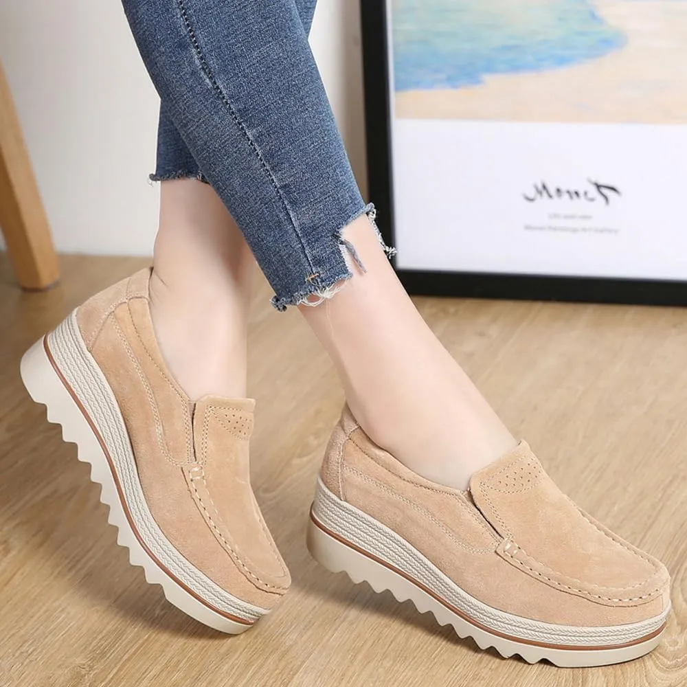 YING LAN Women Slip On Loafers Comfort Suede Moccasins Wide Low Top Shoes