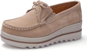 YING LAN Women Slip On Loafers Comfort Suede Moccasins Wide Low Top Shoes