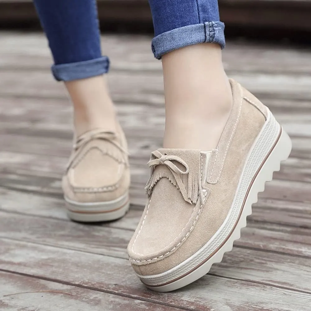 YING LAN Women Slip On Loafers Comfort Suede Moccasins Wide Low Top Shoes