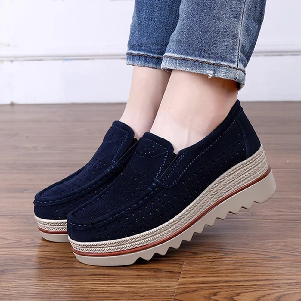 YING LAN Women Slip On Loafers Comfort Suede Moccasins Wide Low Top Shoes