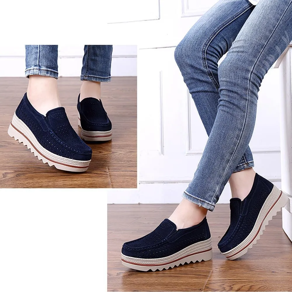 YING LAN Women Slip On Loafers Comfort Suede Moccasins Wide Low Top Shoes