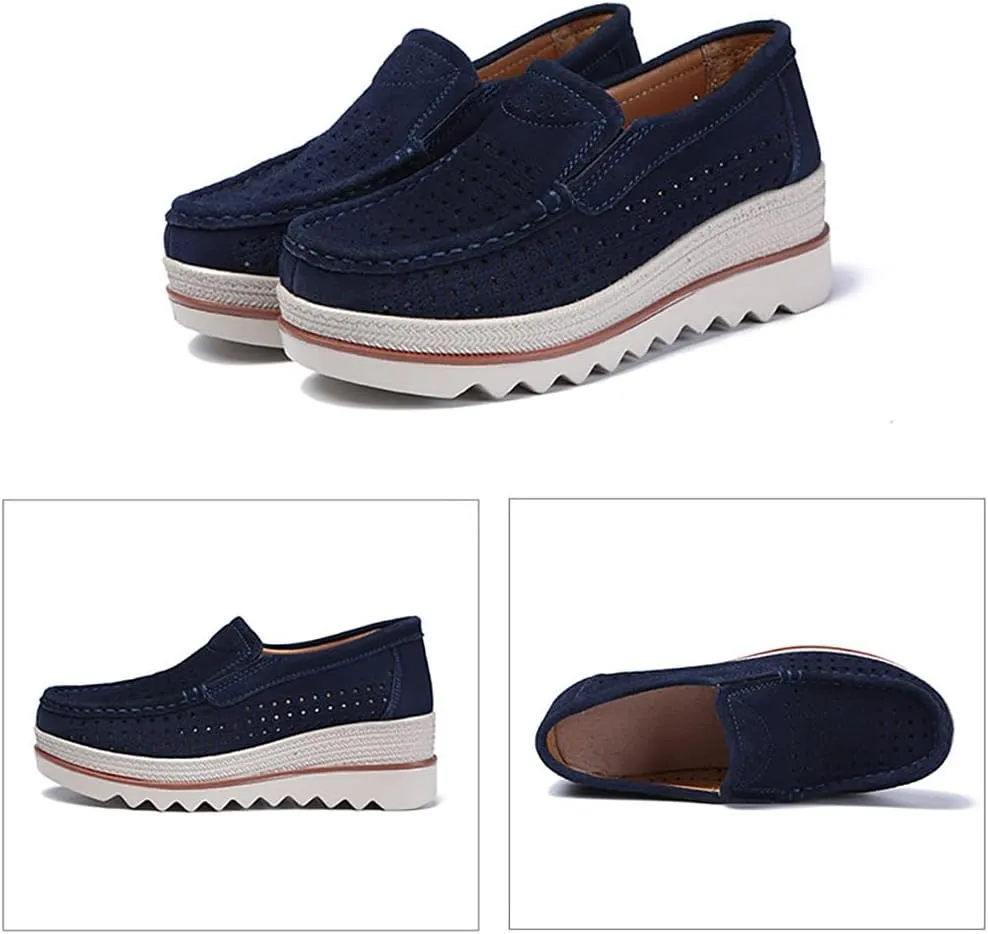 YING LAN Women Slip On Loafers Comfort Suede Moccasins Wide Low Top Shoes