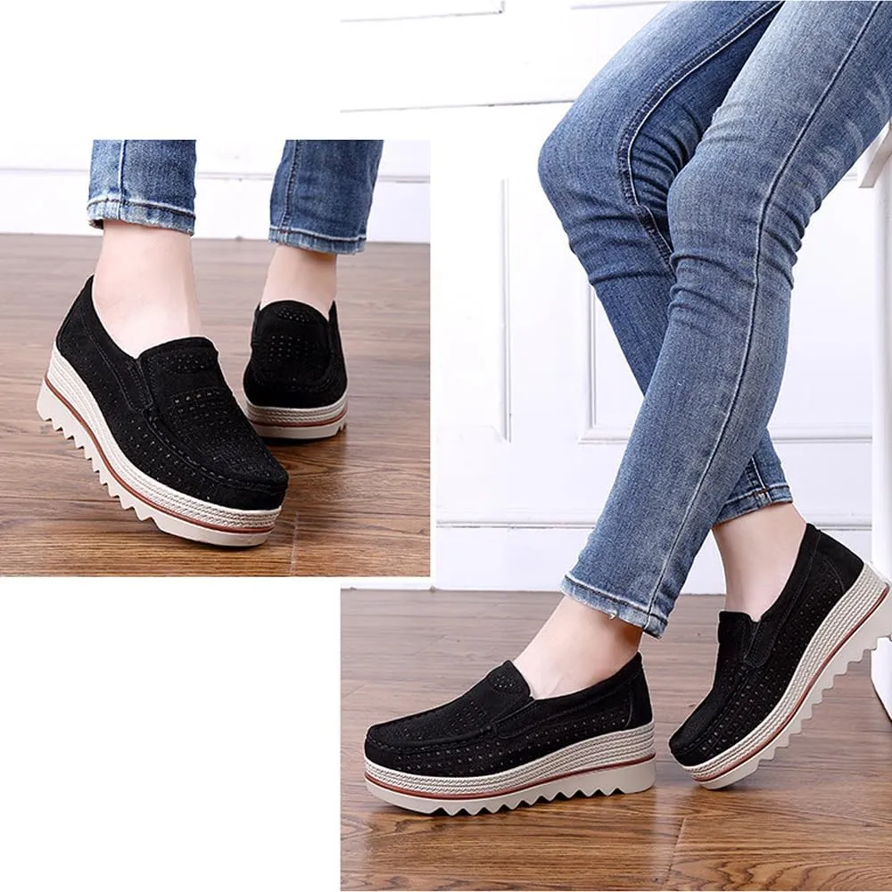 YING LAN Women Slip On Loafers Comfort Suede Moccasins Wide Low Top Shoes
