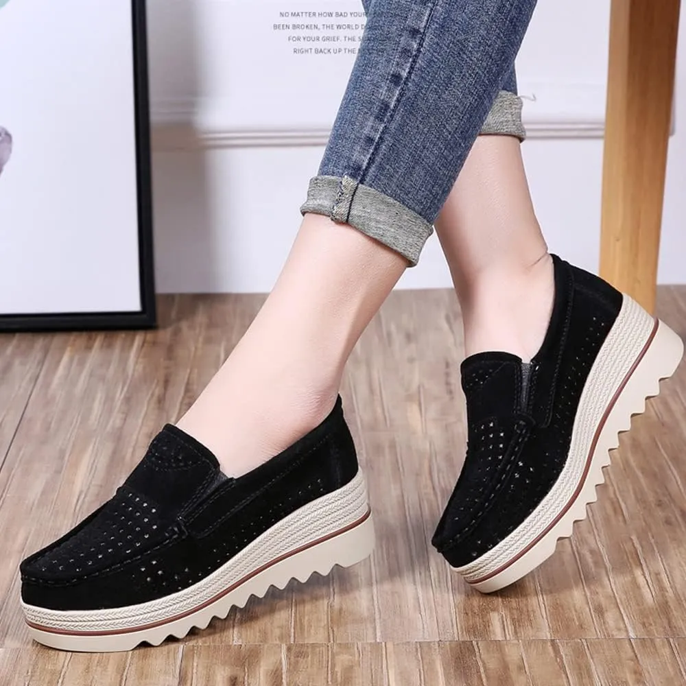 YING LAN Women Slip On Loafers Comfort Suede Moccasins Wide Low Top Shoes