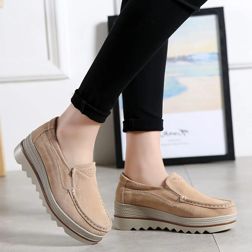 YING LAN Women Slip On Loafers Comfort Suede Moccasins Wide Low Top Shoes