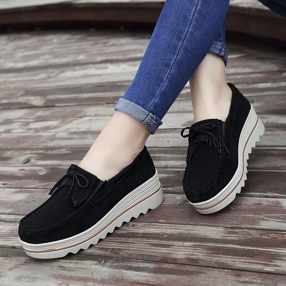 YING LAN Women Slip On Loafers Comfort Suede Moccasins Wide Low Top Shoes