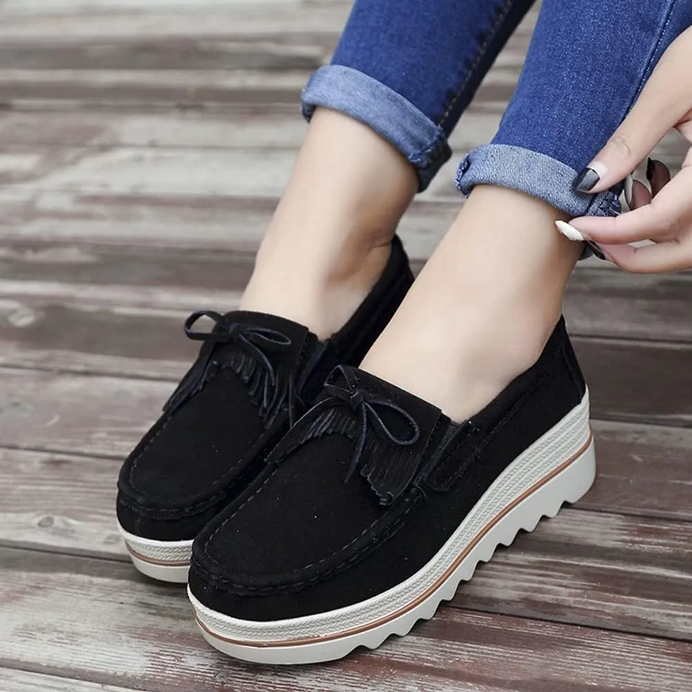 YING LAN Women Slip On Loafers Comfort Suede Moccasins Wide Low Top Shoes