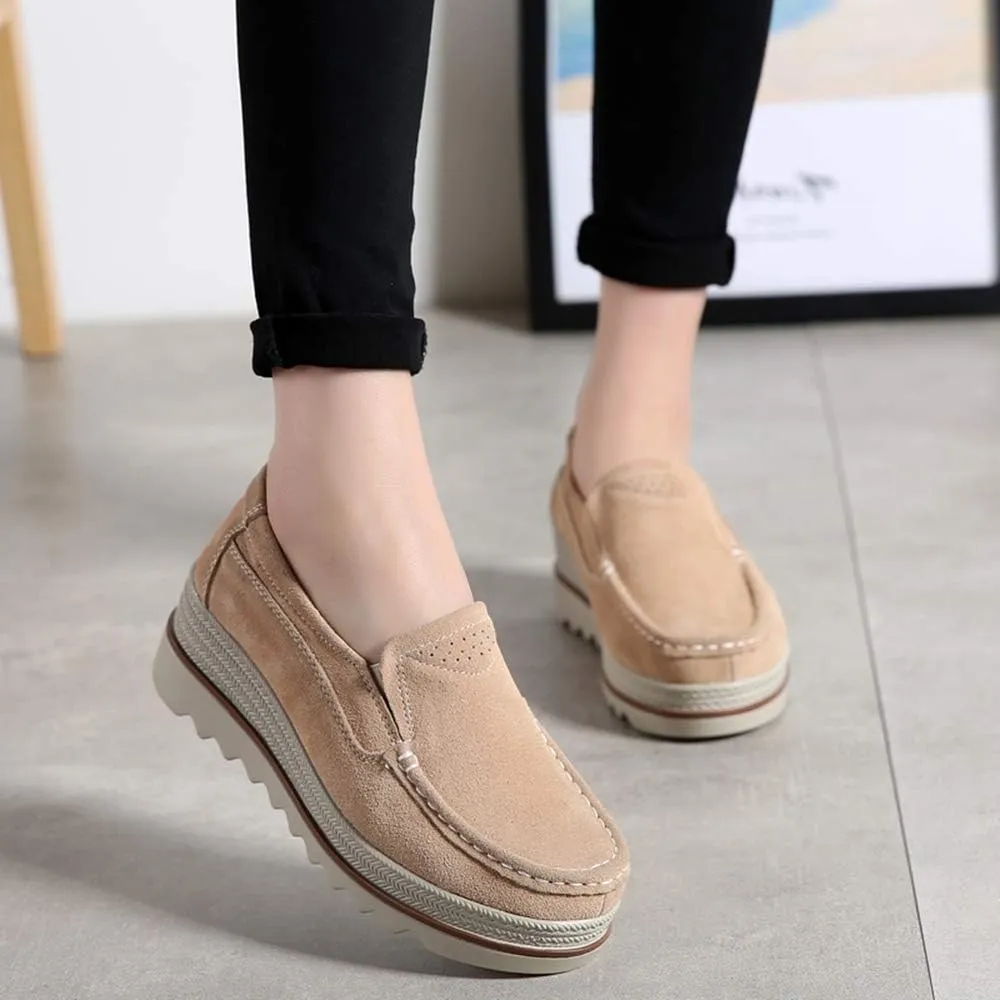 YING LAN Women Slip On Loafers Comfort Suede Moccasins Wide Low Top Shoes