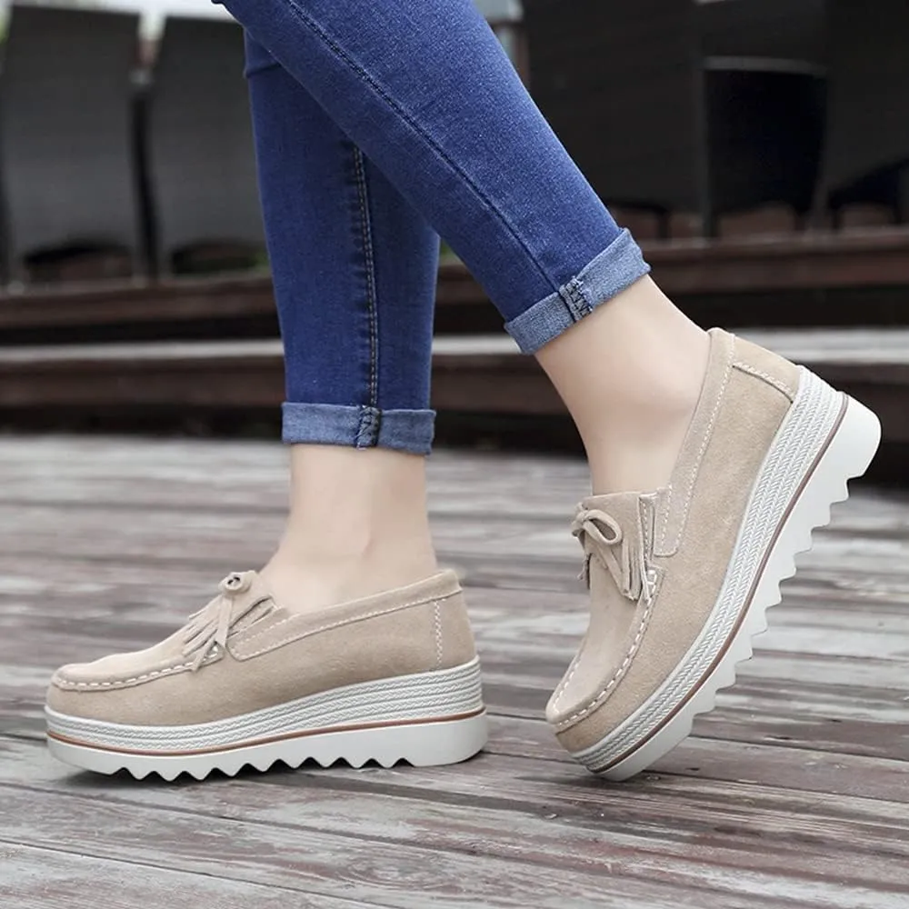 YING LAN Women Slip On Loafers Comfort Suede Moccasins Wide Low Top Shoes