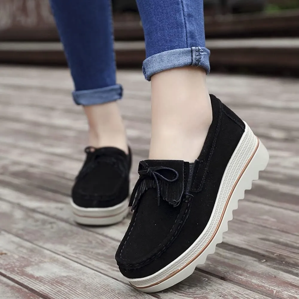 YING LAN Women Slip On Loafers Comfort Suede Moccasins Wide Low Top Shoes