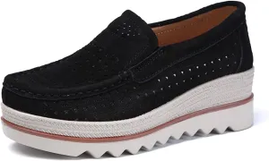 YING LAN Women Slip On Loafers Comfort Suede Moccasins Wide Low Top Shoes