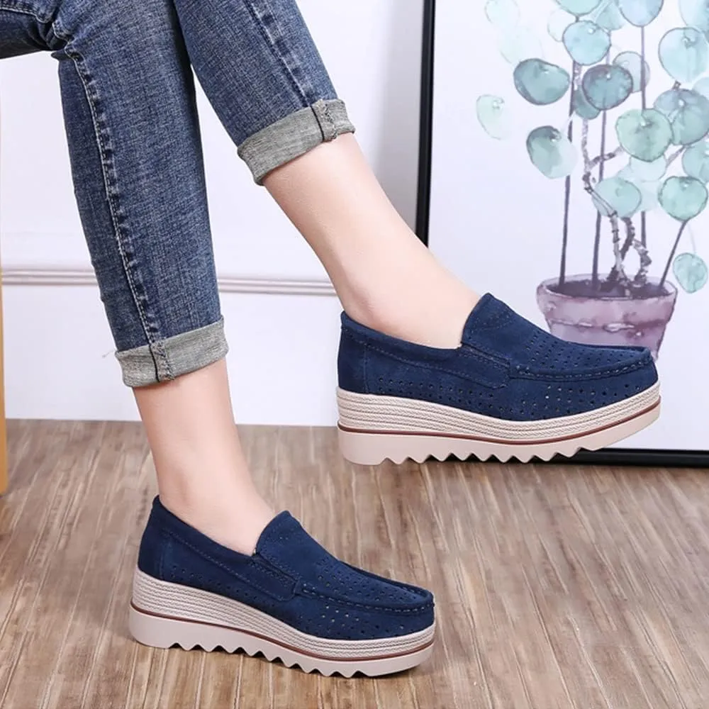 YING LAN Women Slip On Loafers Comfort Suede Moccasins Wide Low Top Shoes
