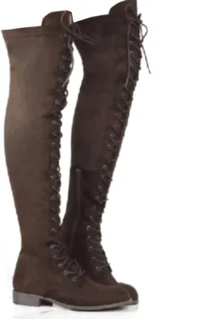 YING LAN Women's Over The Knee Low Heel Lace Up Tall Boots