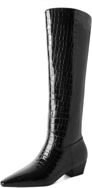 YODEKS Women's Knee High Boots 1.5 Inch Low Heel Boots Pull On Comfortable Boots US Size 6-12