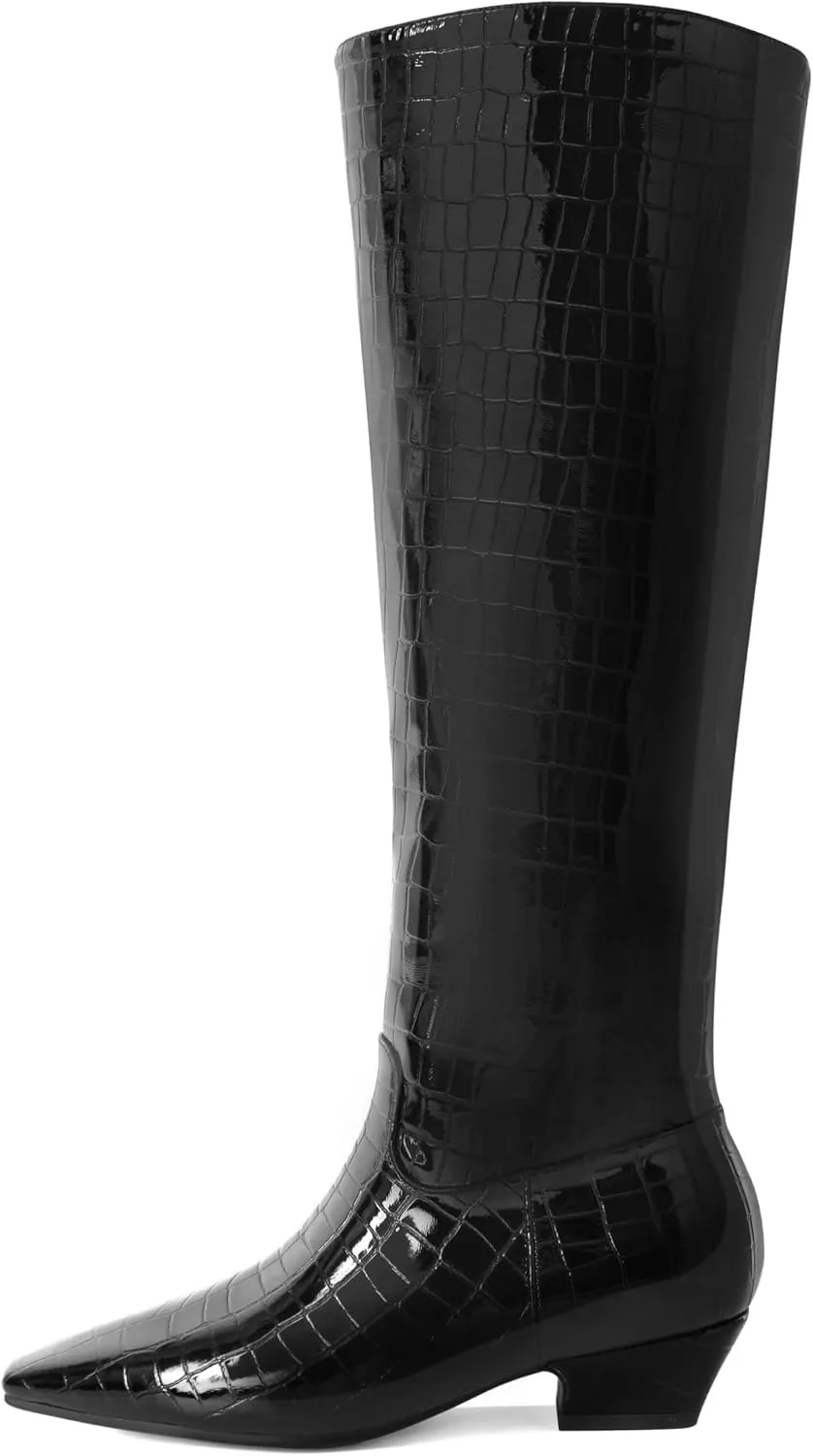 YODEKS Women's Knee High Boots 1.5 Inch Low Heel Boots Pull On Comfortable Boots US Size 6-12