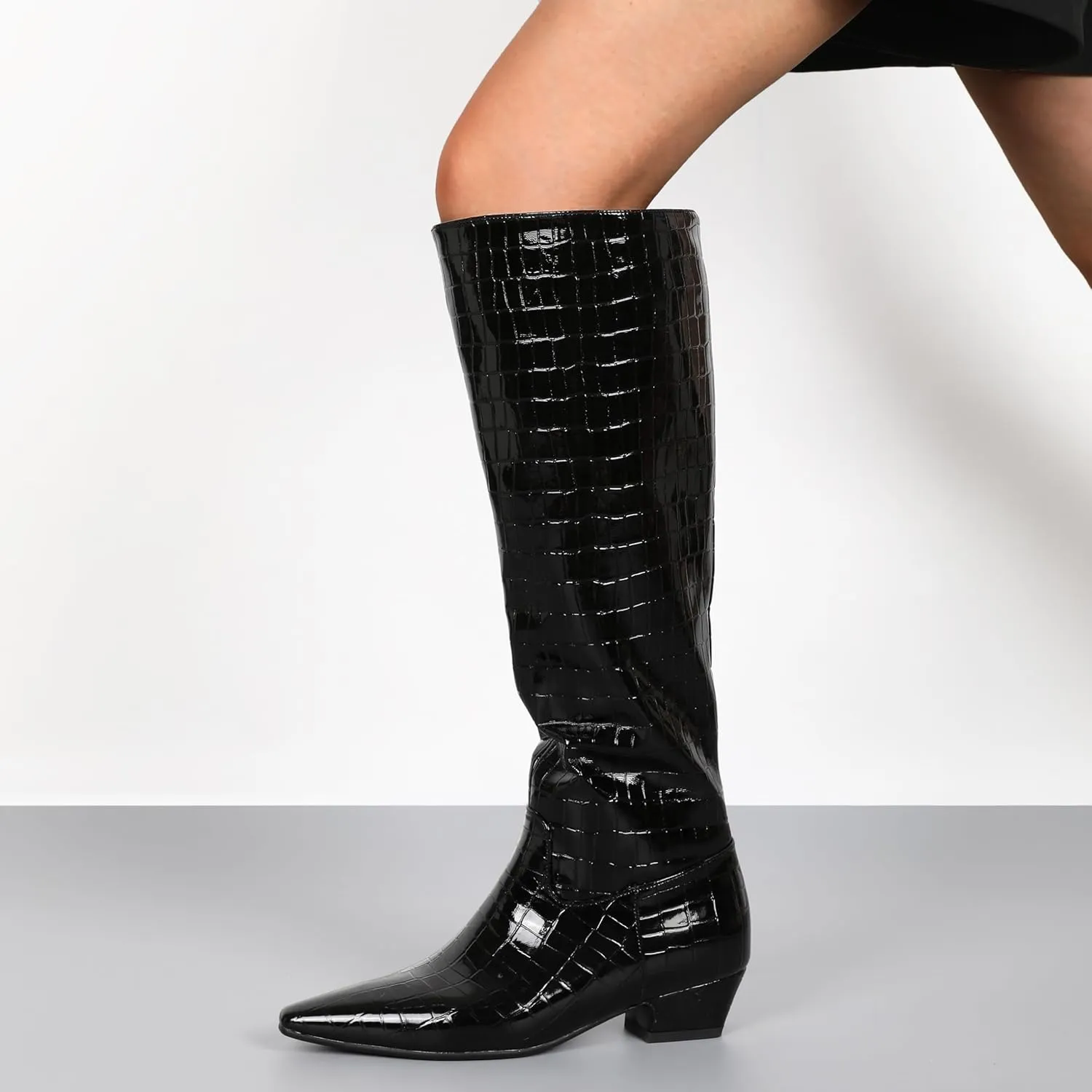 YODEKS Women's Knee High Boots 1.5 Inch Low Heel Boots Pull On Comfortable Boots US Size 6-12