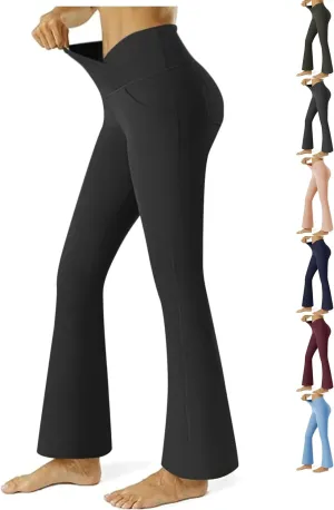 Yoga Pants Women with Pockets Stretch Straight Leg High Waist Compression Tummy Control Athletic Flare Leggings
