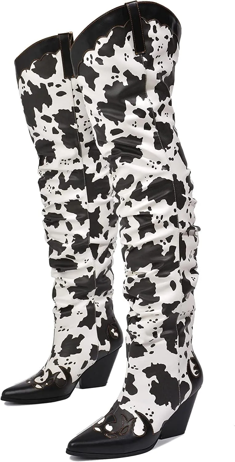 YOKI Cowgirl Boots Women, Over the Knee Western Cowboy Boots for Women with Chunky Block Heels