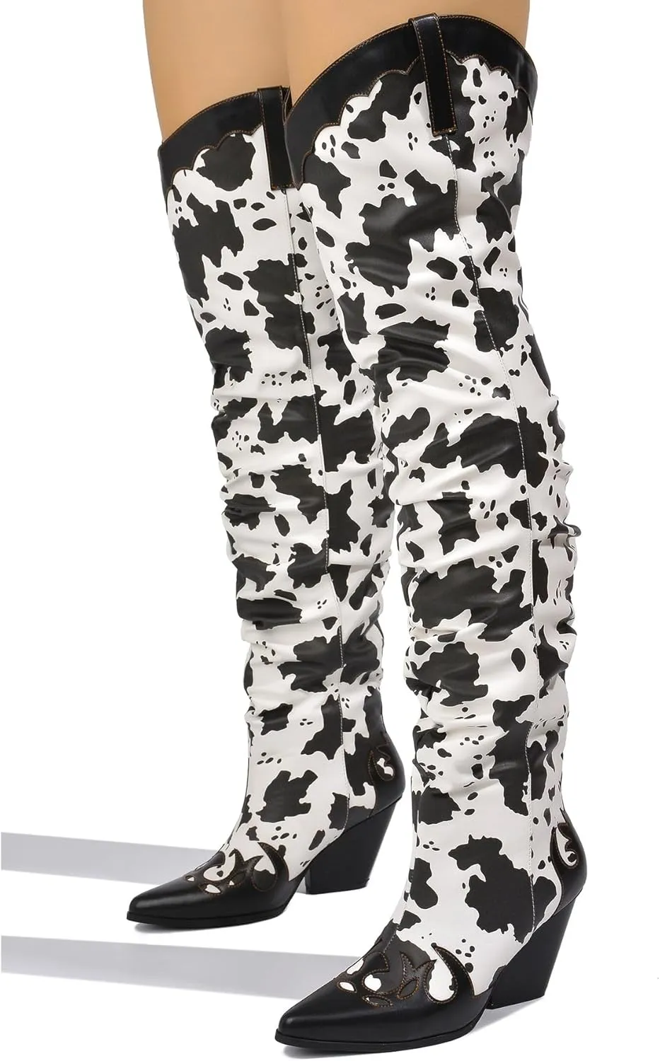 YOKI Cowgirl Boots Women, Over the Knee Western Cowboy Boots for Women with Chunky Block Heels